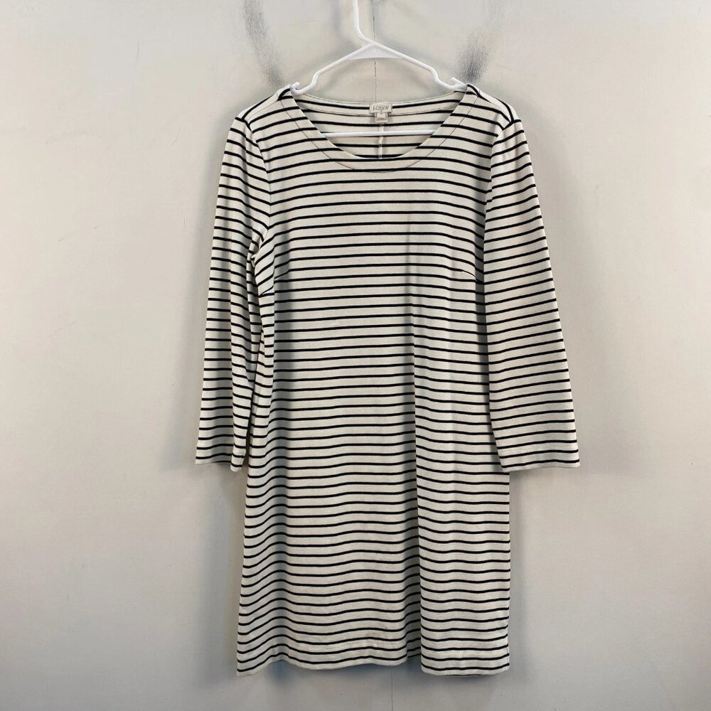 J.Crew Womens Medium Shirt Dress Black White Stripe Pullover Knit Stretch 3/4 Sl